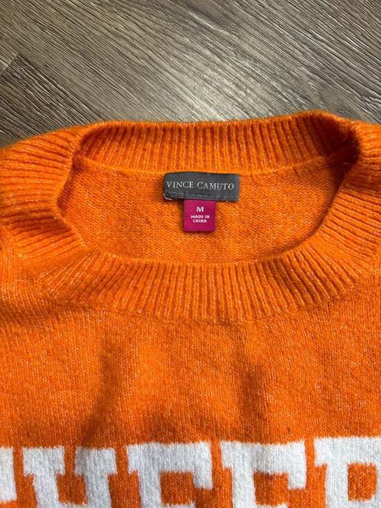 Vince Camuto Orange Cheers Graphic Crewneck Sweater - Picture 2 of 6